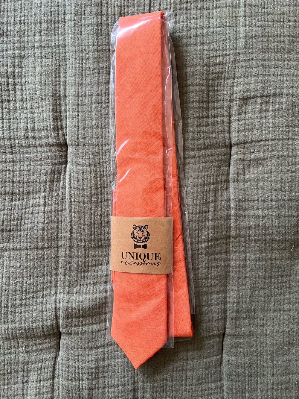 Unique Accessories Orange Linen Tie and Pocket Square Set